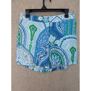 J McLaughlin Cannes Moroccan Paisley Wide Leg Shorts Size 4 Blue Green White